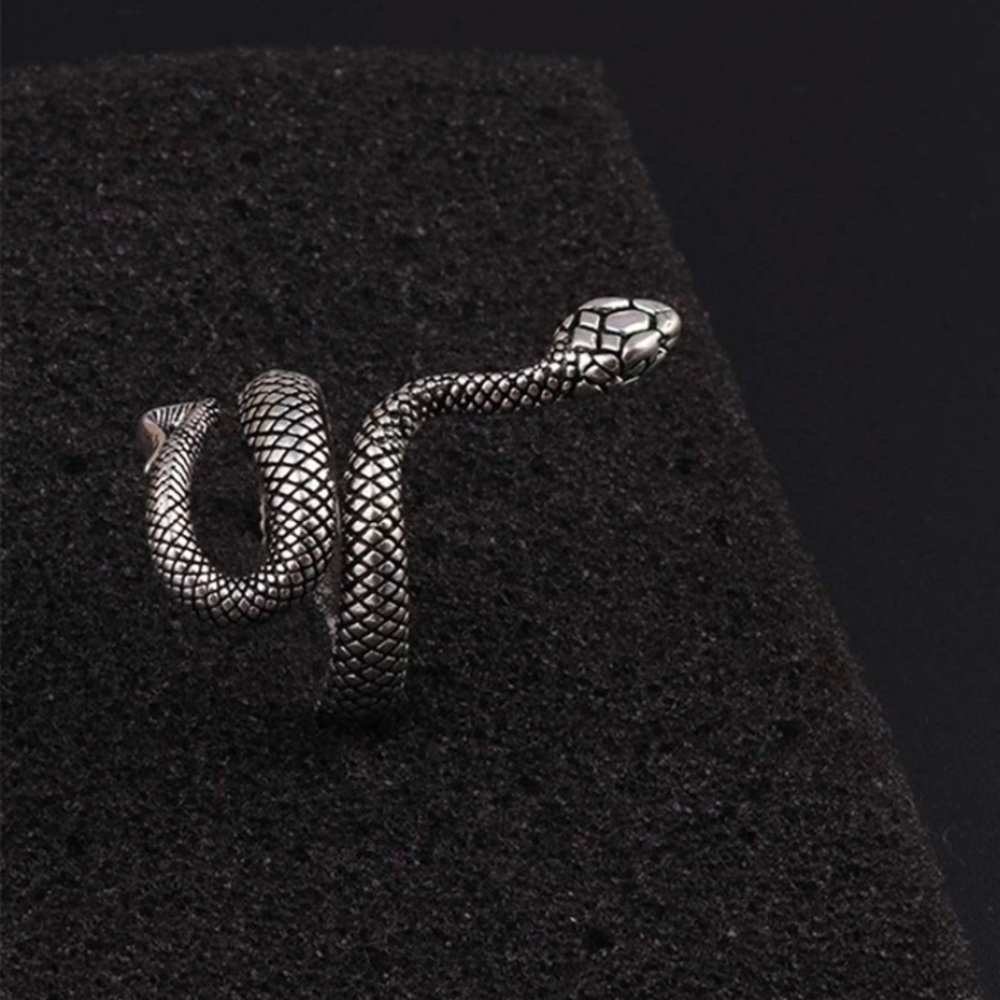 Silver Tone Snake Adjustable Ring - image 2